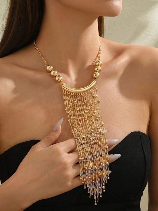Anthropologie Jewelry - Gold Fringe Statement Necklace - Women Jewelry